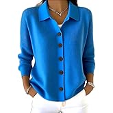 Womens Button Up Cardigan Sweaters Chunky Knit Long Sleeve Lapel Collared Tops Fall Winter Fashion Clothes