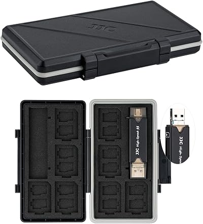 JJC 25-Slot Water-Resistant Memory Card Case with USB 3.0 Reader