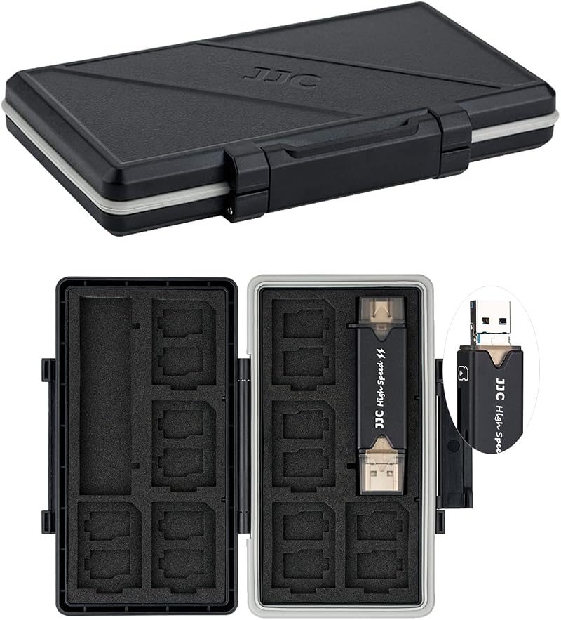 JJC 25-Slot Water-Resistant Memory Card Case with USB 3.0 Reader