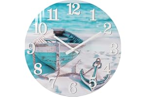 Yoiolclc Outdoor Clock Waterproof Nautical Beach Rustic Wall Clock for Patio Pool Garden Bathroom Home Decor(12 Inch,Teal Anchor)