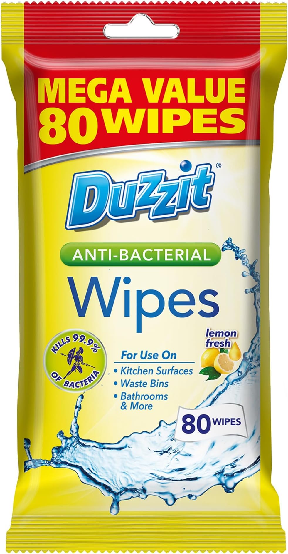 Duzzit Antibacterial Wipes 80 Pack | 99.9% Bacteria & Viruses