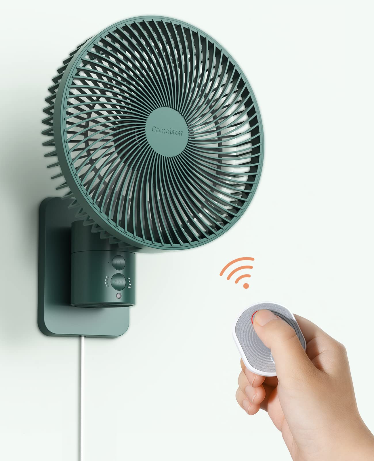 Photo 1 of Wall Mounted Oscillating Fan with Remote and Timer,8.5 Inch Small RV Fan with 4 Speeds, 90° Oscillation, 120° Adjustable Tilt, 5.92 feet Wire, Quiet Corner Fans for Bedroom, Indoor Bathroom