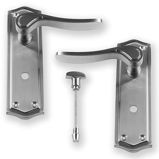 Satin Chrome Door Handles Lever, Lock or Bathroom Pair Of New (Bathroom