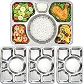 Hacaroa 4 Pack Stainless Steel Divided Dinner Plates, 15x10.6 Inches Snack Serving Plate with 6 Compartment, Metal Food Trays