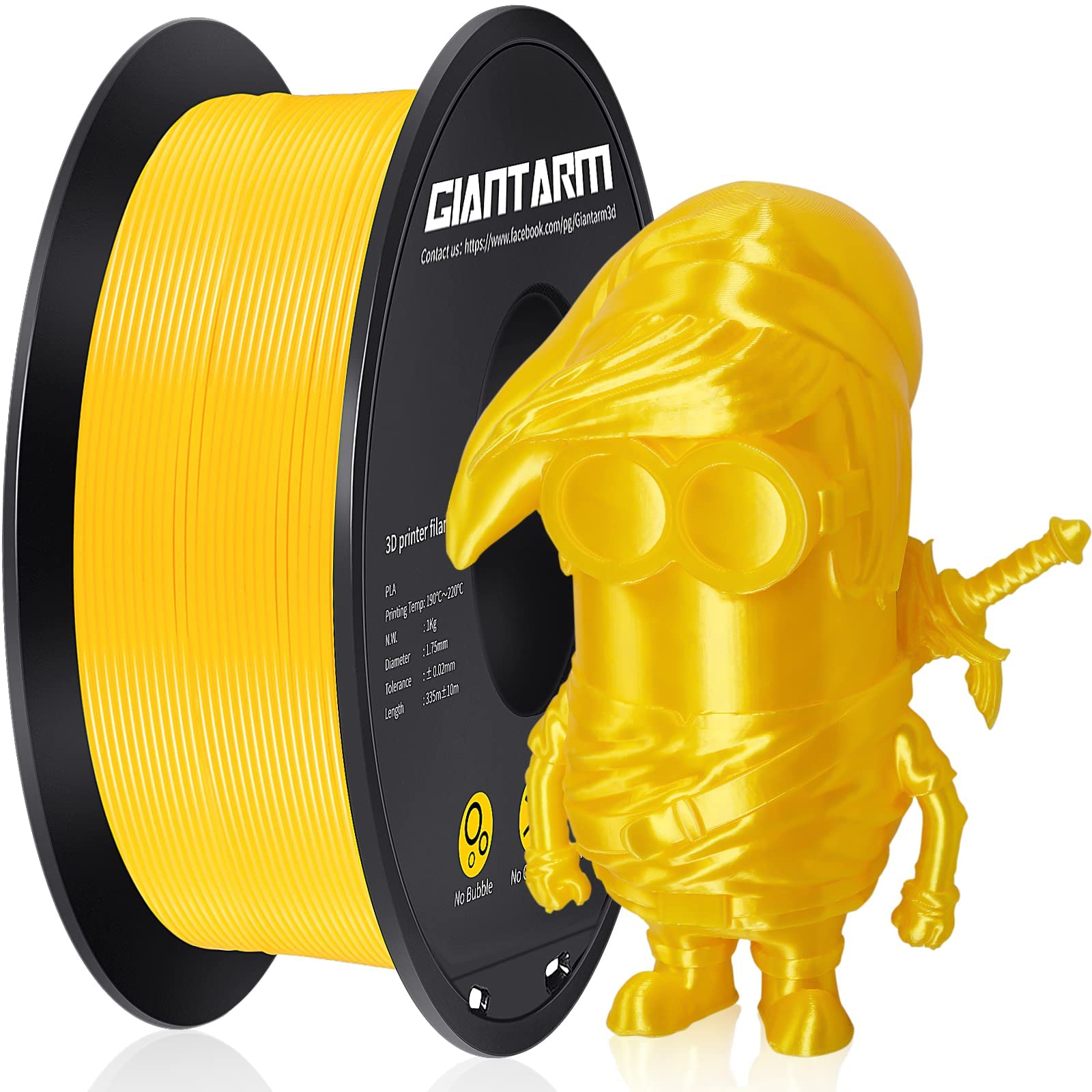 PLA Filament 1.75mm, GIANTARM Classic PLA 3D Printer Filament 1kg Spool (Yellow)