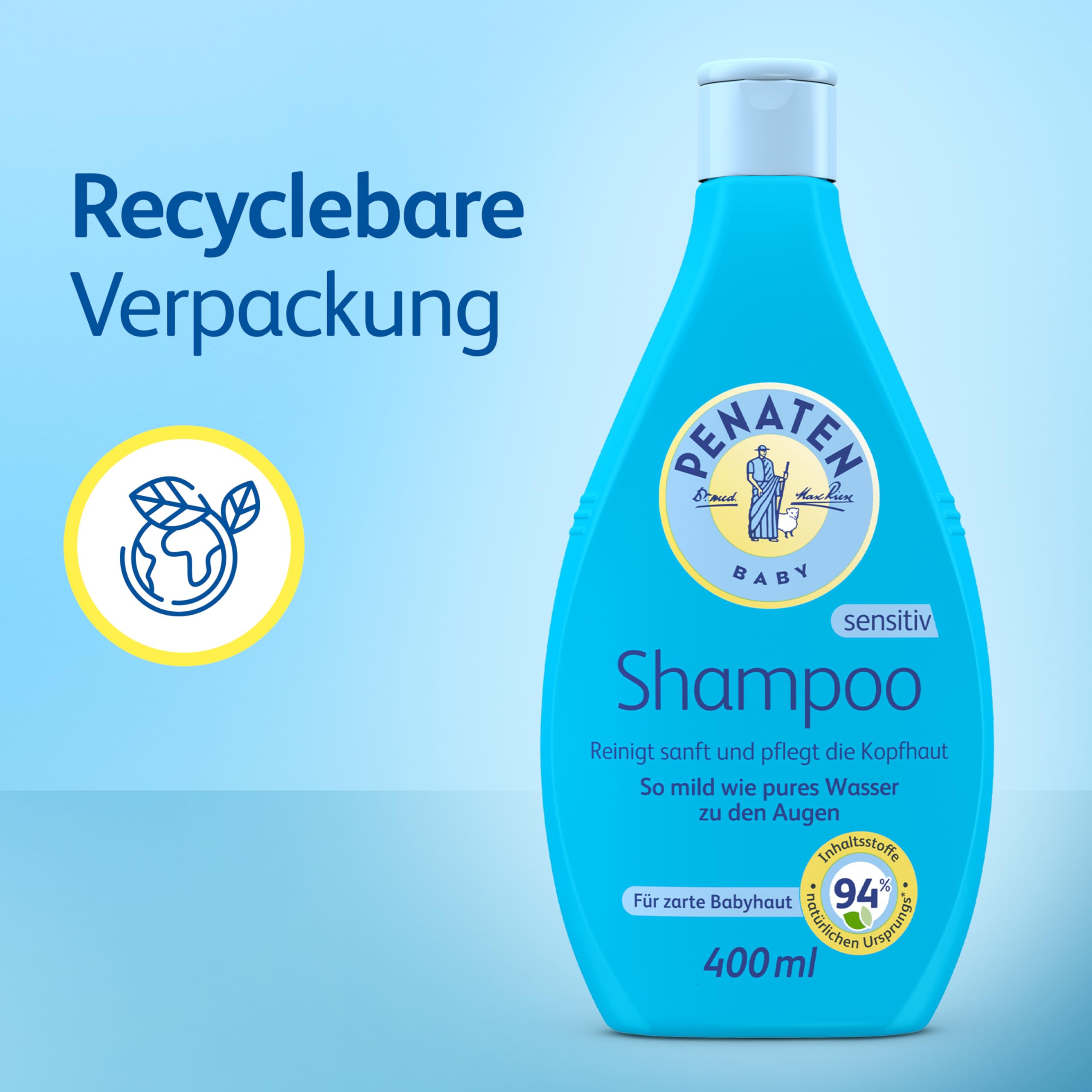 PENATEN Shampoo 400 ml, besonders sanft reinigendes und pflegendes Baby Shampoo, speziell für Neugeborene entwickeltes Haarshampoo ohne Parabene, Sulfate und Farbstoffe, reinigt sanft und ohne Tränen 6
