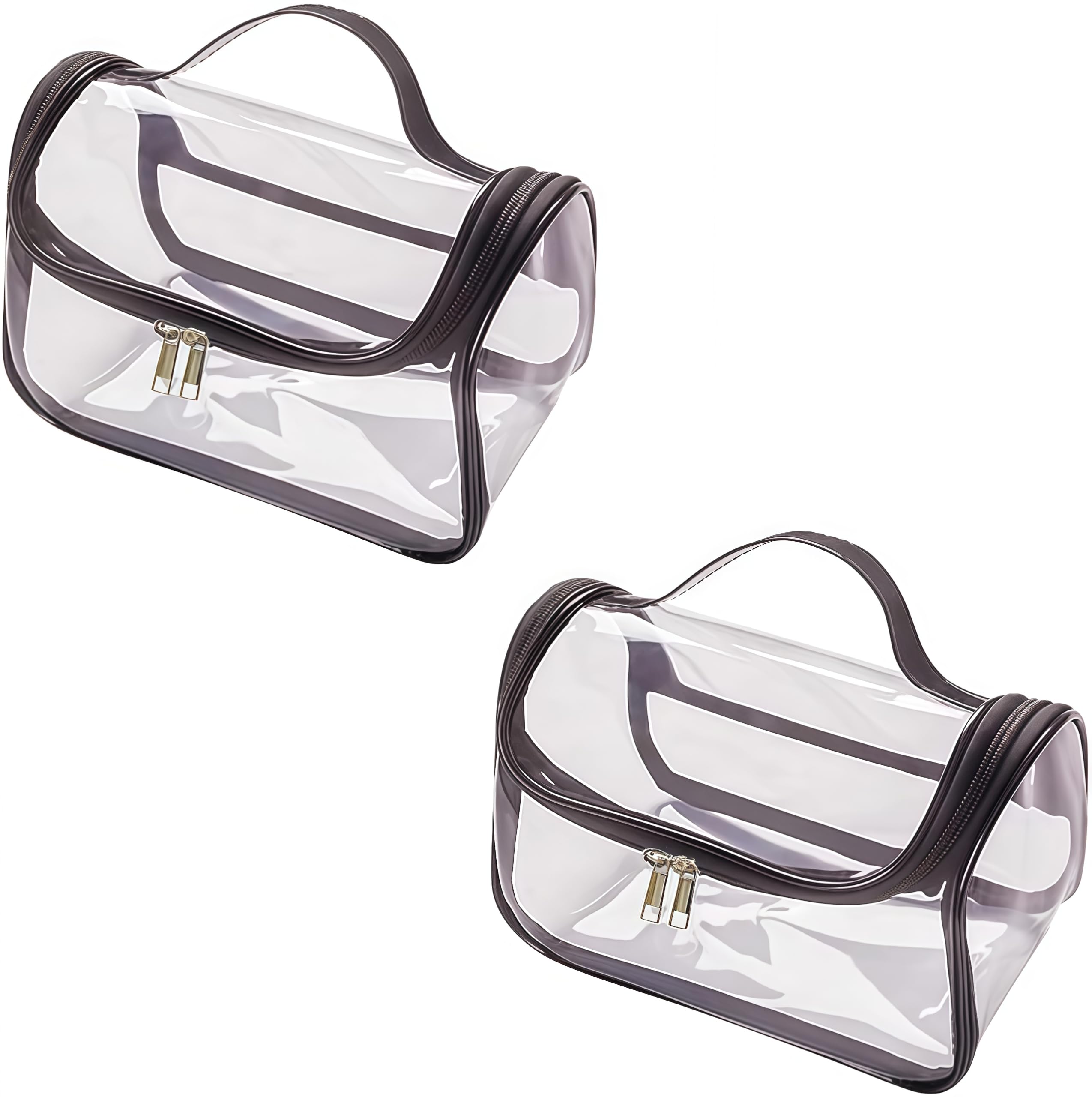 Transparent Makeup Clutch Bag, Quality Thick Transprent Cosmetic Bag, Waterproof Makeup Bag Cosmetics with Zip Beauty Case Bag Women Men Wash Bags, Transparent Colour, 2 pezzi, Nero trasparente,
