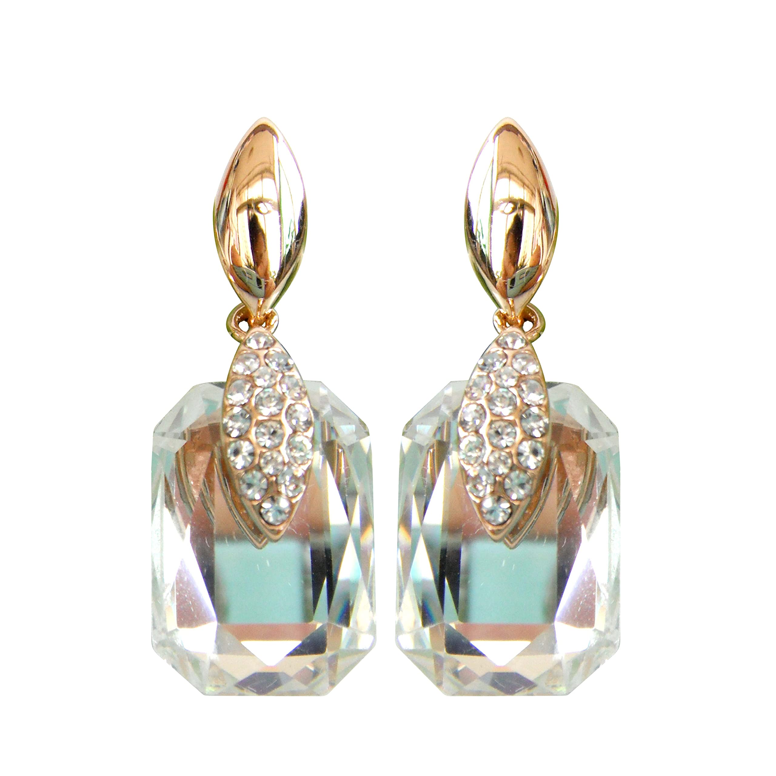 Navachi 18k Gold Plated White Crystal Square Zircon Drop Az1910e Ear Stud Earrings