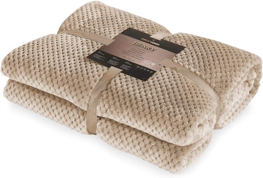 DecoKing Scandanavian style Blanket microfibre cosy Blanket Fleece bedspread Soft smooth Cuddly, Microfibre, cappuccino, 220 x 240 cm - Image 5