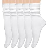 Chalier 5 Pairs Slouchy Socks for Women, Crew Cotton Socks with Cute Roll Top Casual Calf Long Sock
