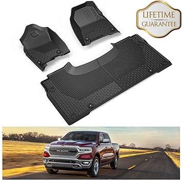 Kiwi Master Floor Mats Liners Compatible For 2019 Dodge Ram 1500 Crew Cab All Weather Protector Oem Slush Mat Front 2nd Row Seat Liner Black