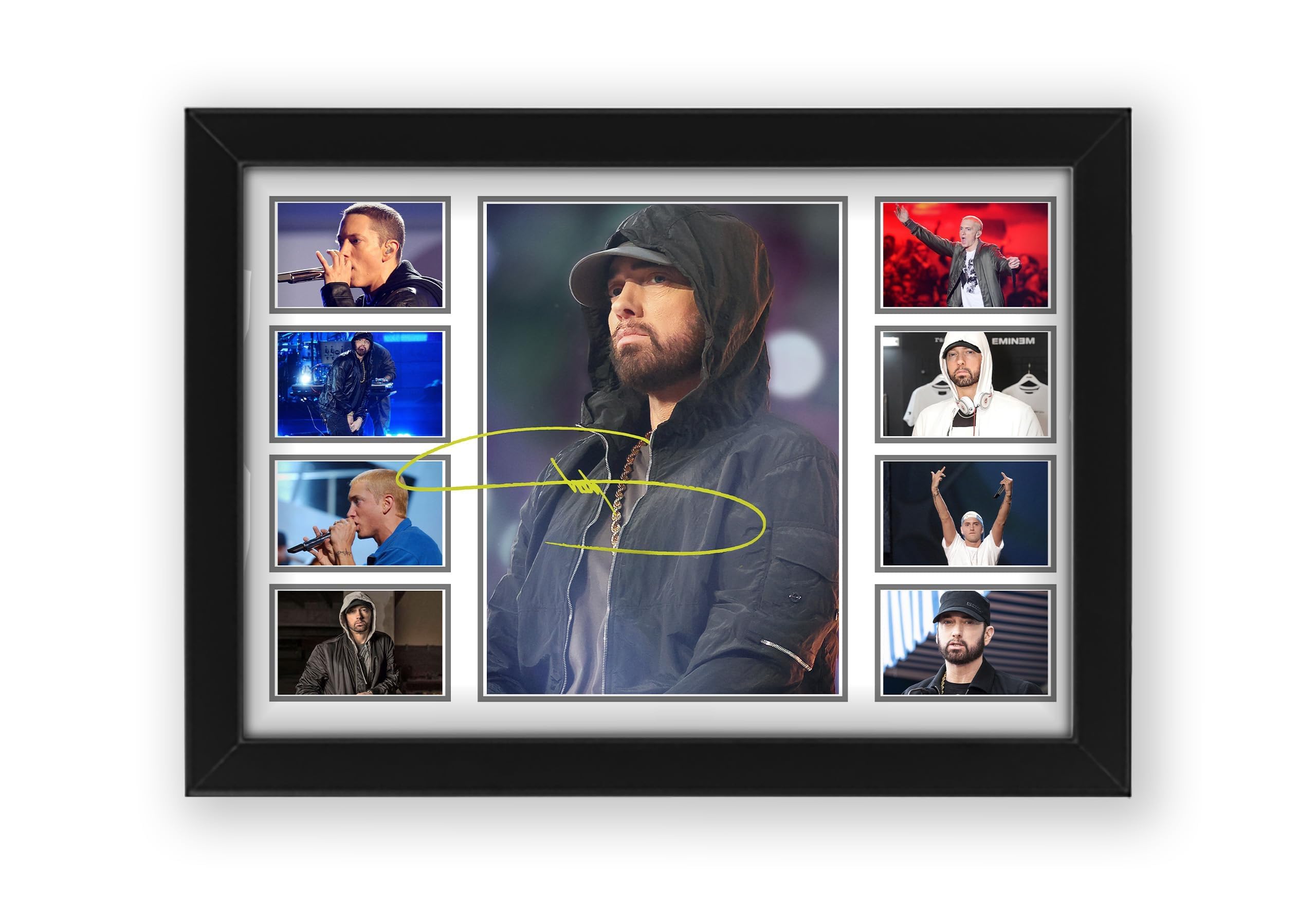 AllStarMedia Eminem Autograph Poster Print - Limited Edition Collage Of The Music Legend - Signed Collector Merchandise For Fans And Rap Music Lovers (Framed, A3 (40x30cm))