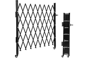GARVEE Single Folding Security Door, 50" H x 43" W Portable Flexible Expandable Fence Gate, Steel Accordion Security Gate with 360°Rolling Wheel - Ideal for Courtyards, Garages, Gardens