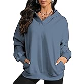 Oversized Hoodies For Women Casual V Neck Sweatshirt Fall Winter Fashion Long Sleeve Pullover Hoodie With Pockets