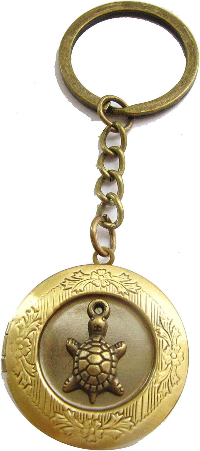 Turtle Locket Tortoise Keychain Turtle Locket Brass Vintage Locket Sea Turtle Keyring Jewelry