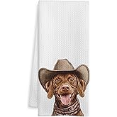 WOTYPU Cowboy Vizsla Kitchen Towels, Vizsla Gifts for Women Men Dish Tea Towel for Kitchen Decor, Funny Western Dog Hand Towels for Bathroom Decor, Dog Lover Mom Gifts, 16X24 Inch
