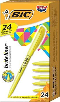 Amazon Com Bic Bl241 Yel Brite Liner Highlighter Chisel Tip Yellow 24 Count Office Products