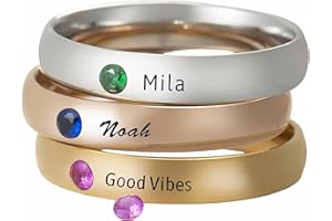 Personalized Sterling Silver Name Ring with Birthstone - Custom Engraved Stacking Rings for Women, Durable and Tarnish Resist
