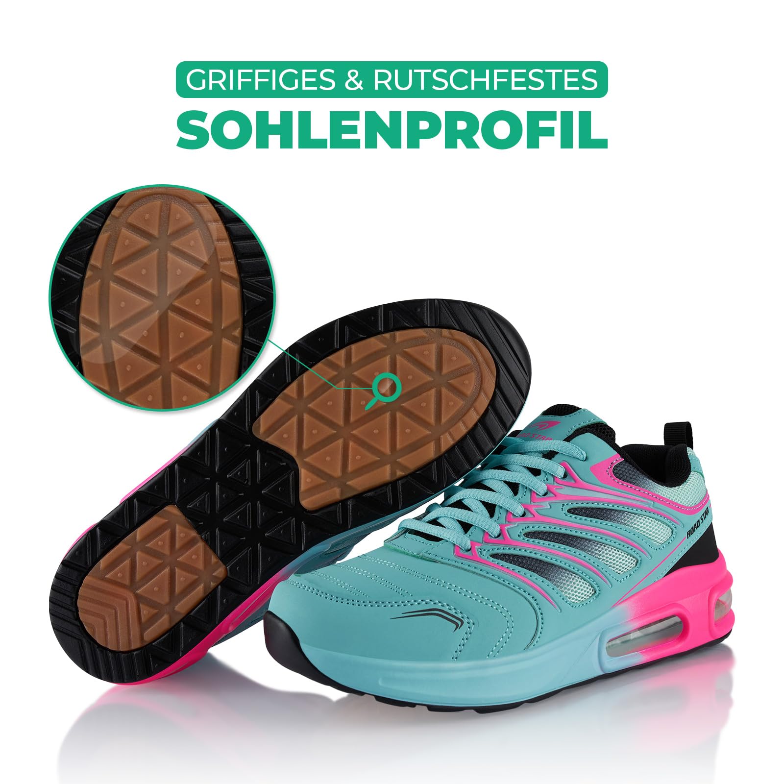 Fusskleidung® Damen Herren Sportschuhe Dämpfung Sneaker leichte Laufschuhe Türkis Schwarz Pink EU 40 4