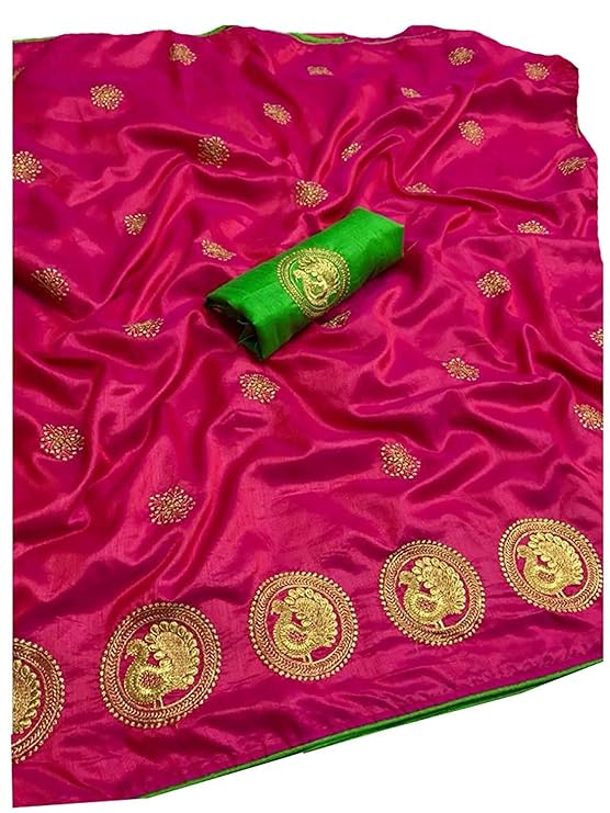 Women's Raw Silk Saree With Blouse Piece (MOR 1_Pink)