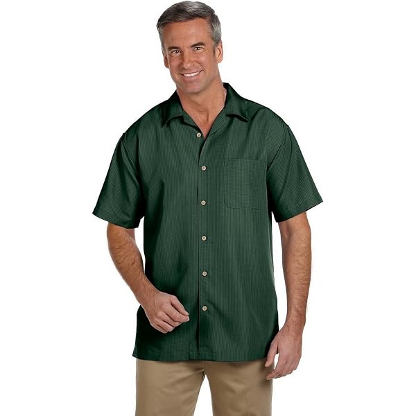 Harriton Men's Bahama Cord Camp Shirt - Two-Tone Black & Creme, Wrinkle-Resistant Rayon Blend - View #9