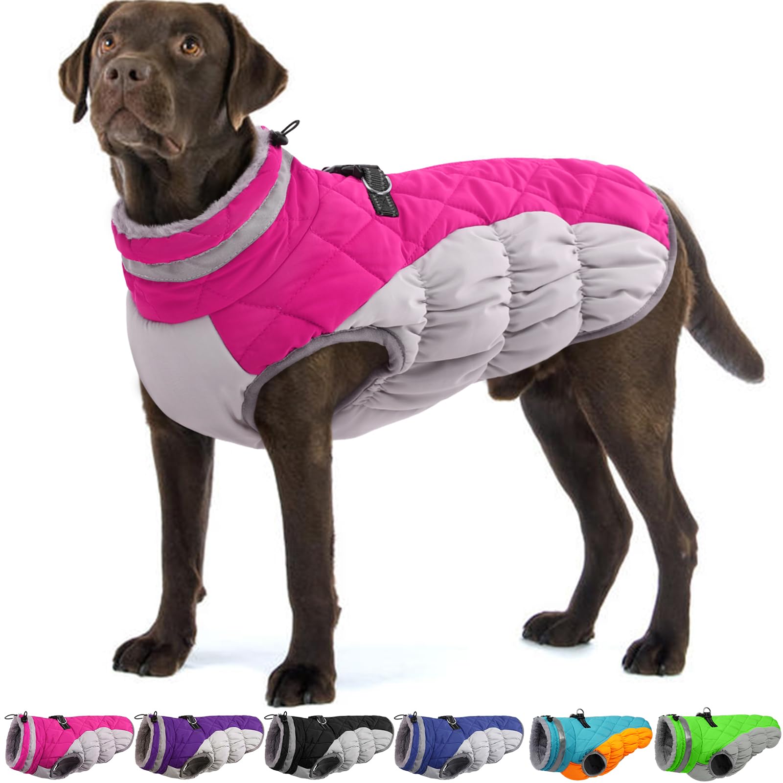 OUOBOB Dog Winter Coat With Built-in Harness - Large Waterproof Jacket, Reflective Snowsuit, Windproof Puffer 2XL โ image 1