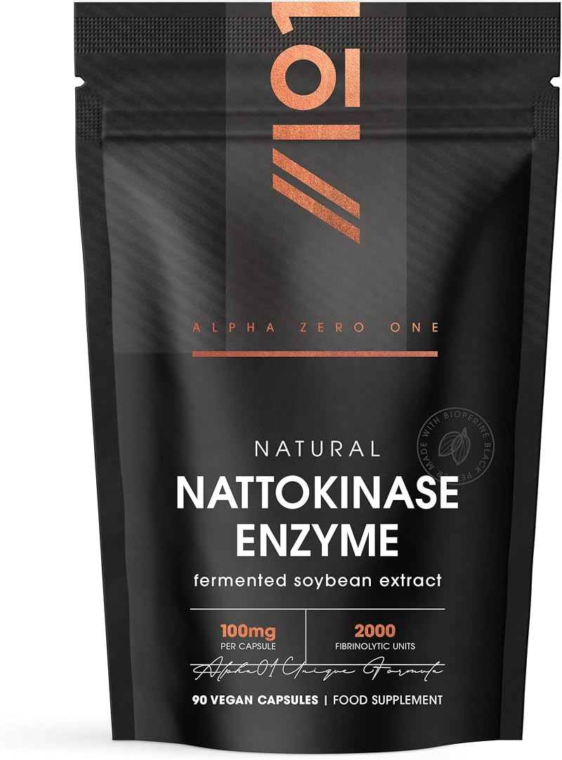 ALPHA01 Nattokinase 100mg 2000 FU BioPerine 90 Vegan Capsules 3 Months