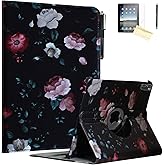 JYtrend Case for iPad Pro 12.9 6th 5th 4th 3rd Generation, Rotating Stand Smart Auto Wake Up/Sleep Cover Model A2436 A2764 A2437 A2378 A2379 A2461 A2229 A2069 A2232 A1876 A2014 A1895, Black Flower