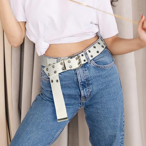 Geyoga 2 Pieces Double Grommet Canvas Belts Two-Hole Vintage Buckle Punk Belts Geyoga 2 Pieces Double Grommet Canvas Belts Two-Hole Jeans  main image 3