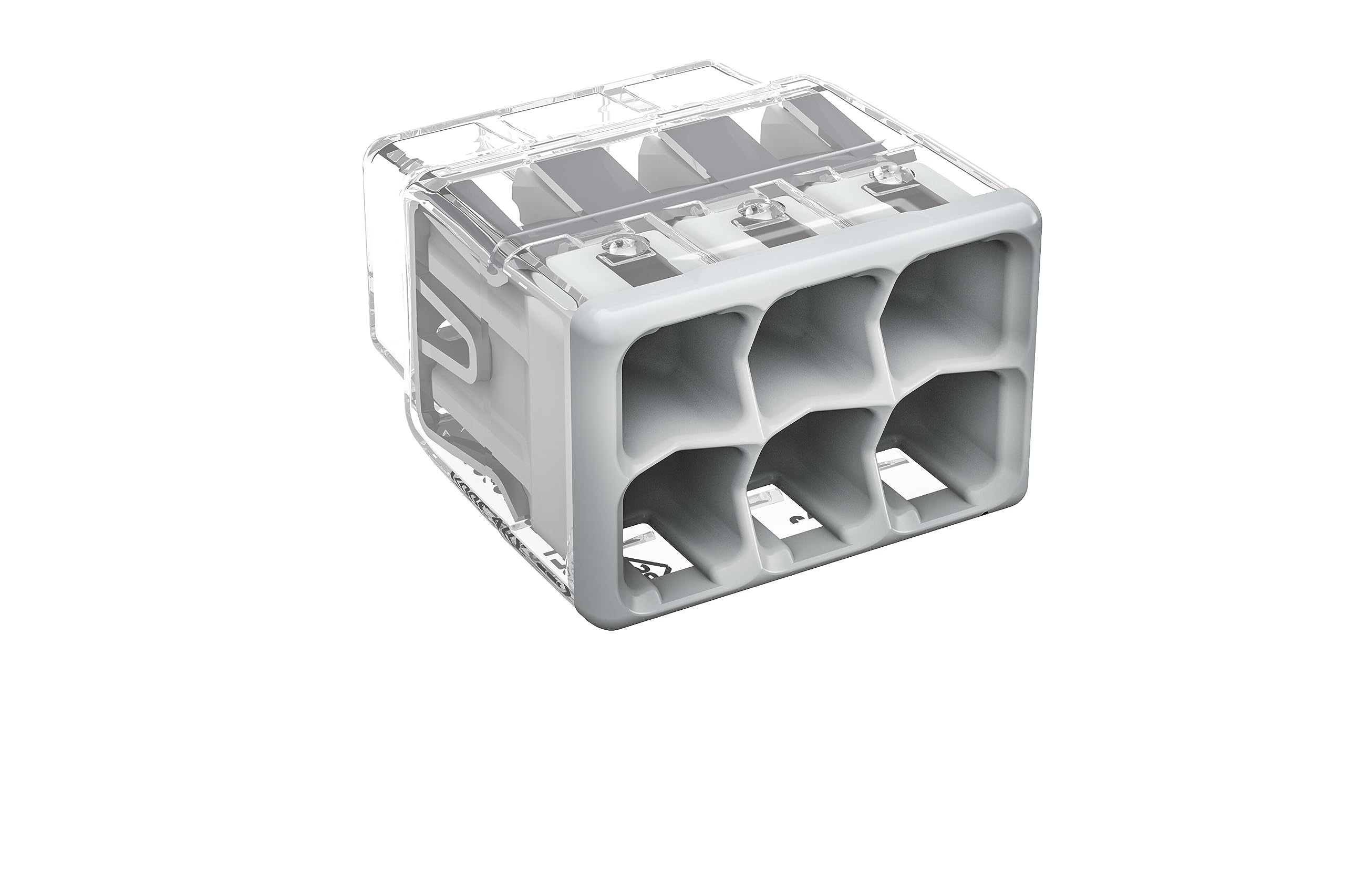 WAGO COMPACT splicing connector; for solid and stranded conductors; max. 4 mm²; 6-conductor; Gray cover; Surrounding air temperature: max 85°C (T85); 4,00 mm²; transparent, 2773-406 (50 pcs)