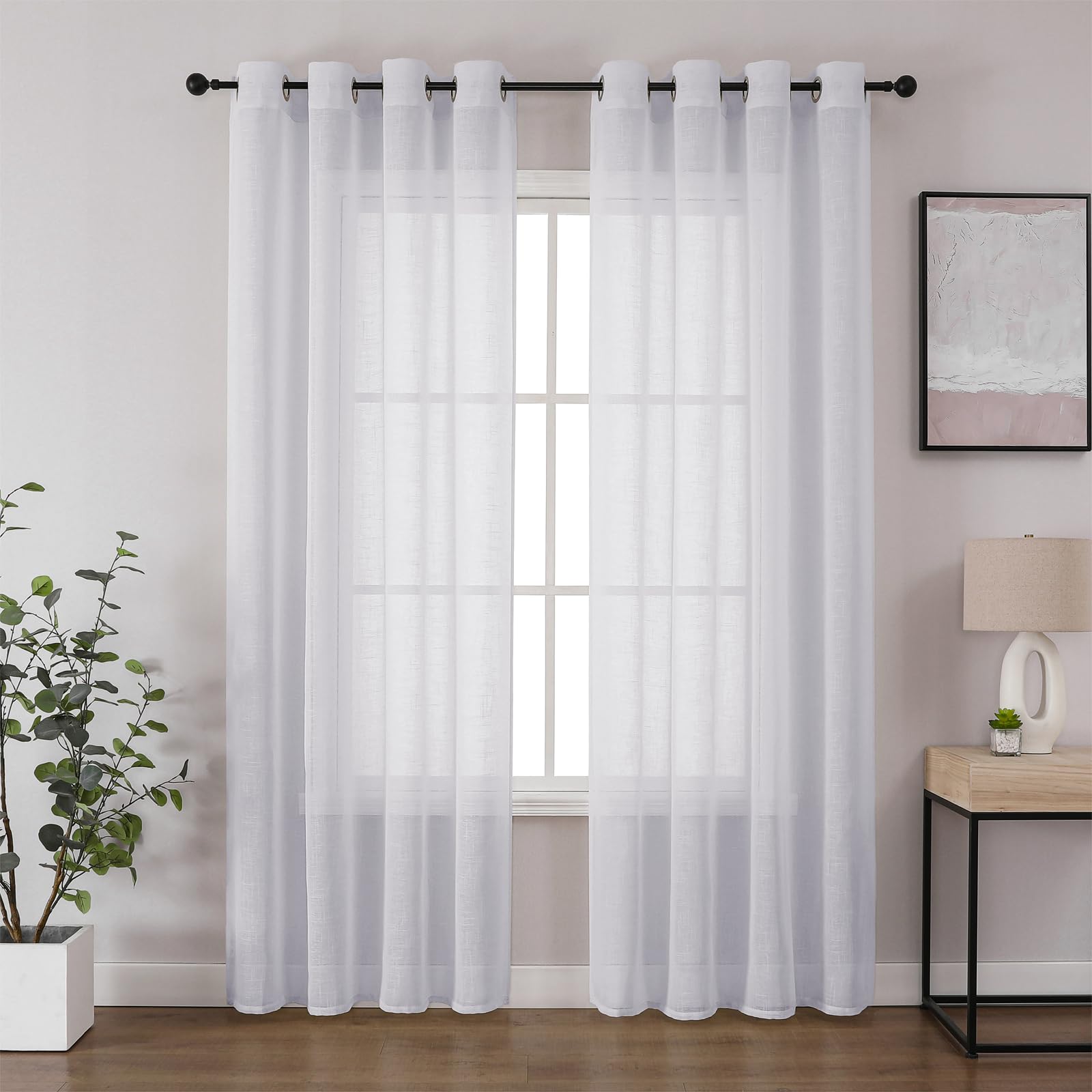 CUCRAF Voile Curtains White 72 Inch Drop 2 Panels with Eyelet Linen Net Curtains for Windows Sheer Curtains for Bedroom Kitchen Dormitory Home Decoration