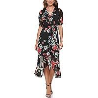 Lauren Ralph Lauren, Womens, Floral Stretch Jersey Surplice Dress,  Black/Purple/Multi, 0 at Amazon Women's Clothing store