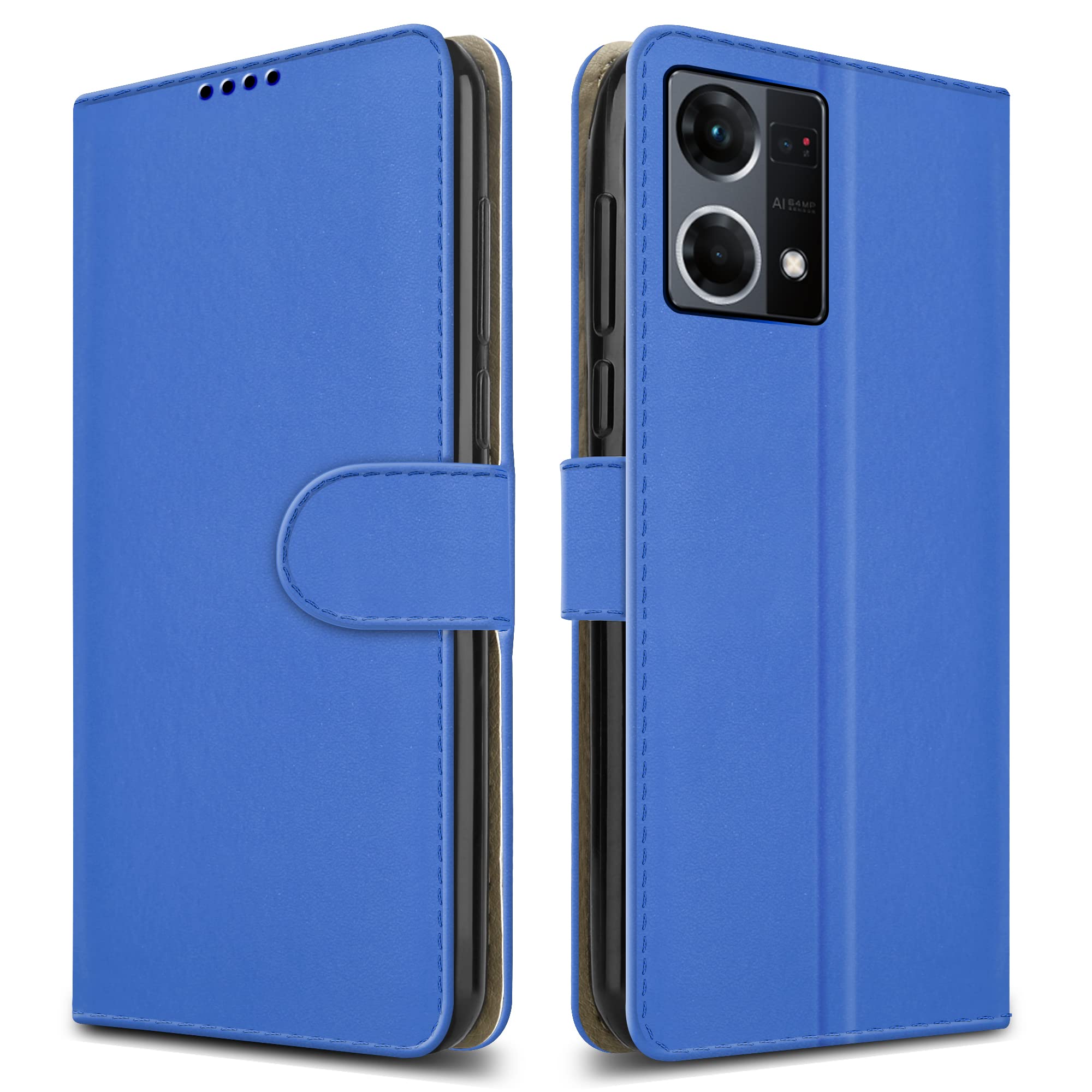 PIXFAB For Oppo Reno 7 4G Leather Phone Case, Magnetic Closure Full Protection Book Folio Design, Wallet Case Cover [Card Slots] and [Kickstand] For Oppo Reno 7 4G (6.43") - Blue