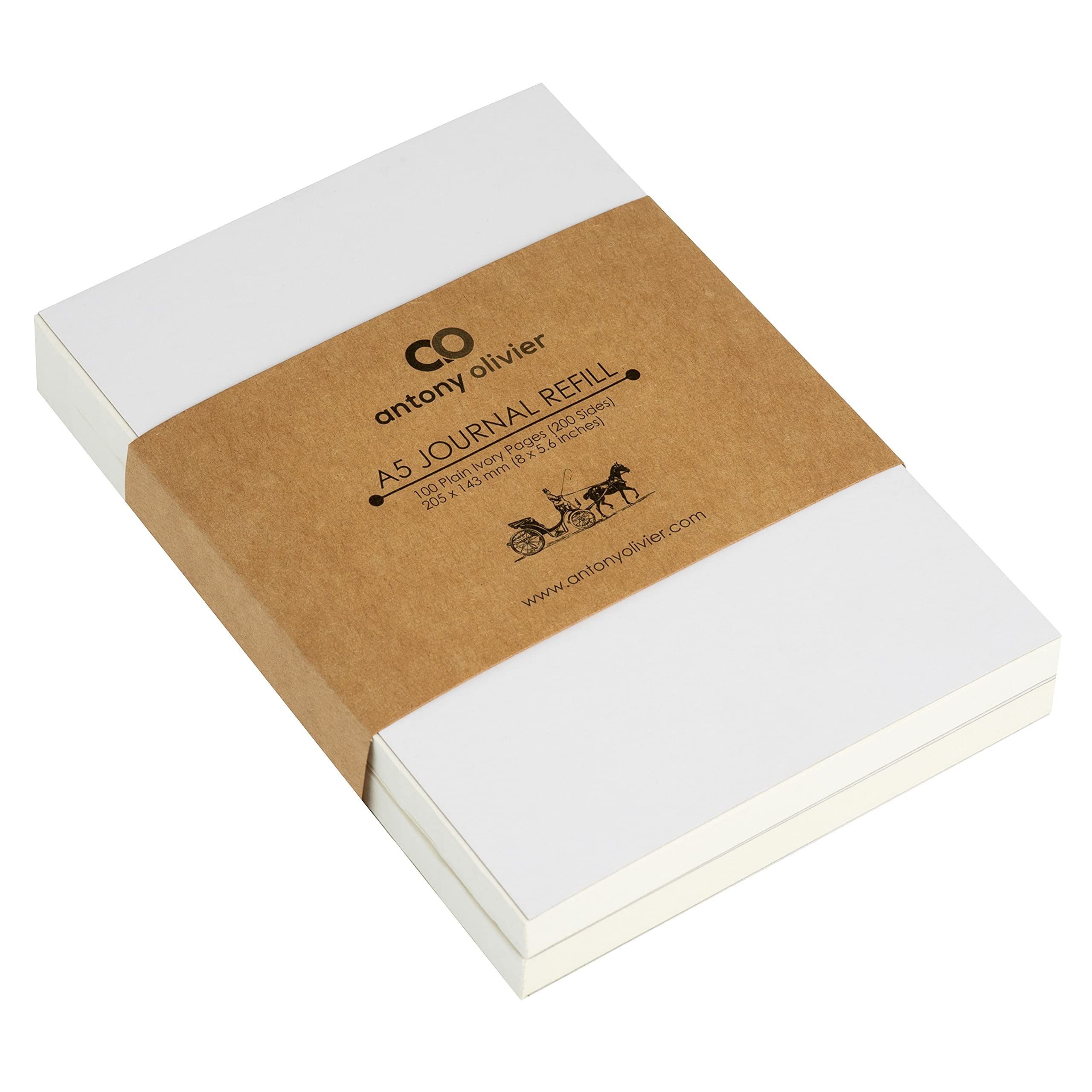 Notebook Refill Inserts by Antony Olivier | Blank Unlined Paper | 2-Pack | 100 Sheets Colour Ivory (200 Pages) | Size A5 (205 x 143 mm)