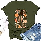 Dabon Thanksgiving Shirts for Women Thanksgiving T-Shirt Thankful Pumpkin Leaf Tee Tops