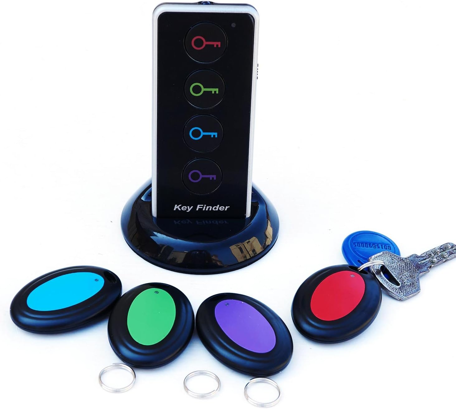 Key Finder, REDPINGUO 85dB RF Item Locator with 131ft Working Range and Led Flashlight Function, Wireless Tracker with 1 Transmitter and 4 Receivers for Find Key Wallet Remote Phone and Pet