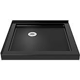 DreamLine SlimLine 36 in. D x 36 in. W x 2 3/4 in. H Corner Drain Double Threshold Shower Base in Black, DLT-1036360-88