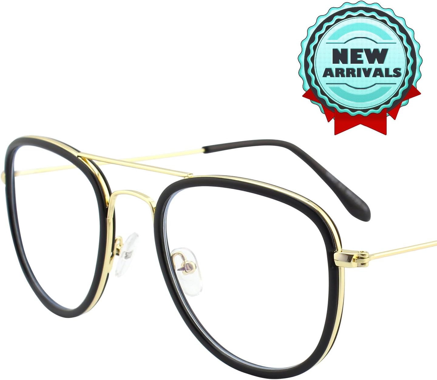 GQUEEN Stylish Blue Light Filter Computer Glasses,100% UV Protection,Transparent Lens Classic Pilot Metal Frame,GQ27