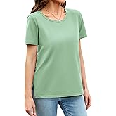 Herou Summer Women Casual Short Sleeve Tops T-Shirts Tees with Side Split