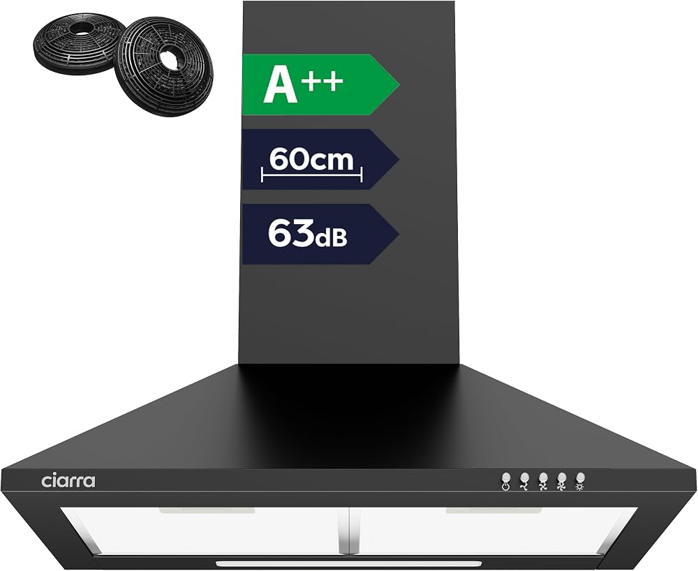 CIARRA 60cm CBCB6201 Kitchen Extractor Hood Black 370m3/h Carbon Filters
