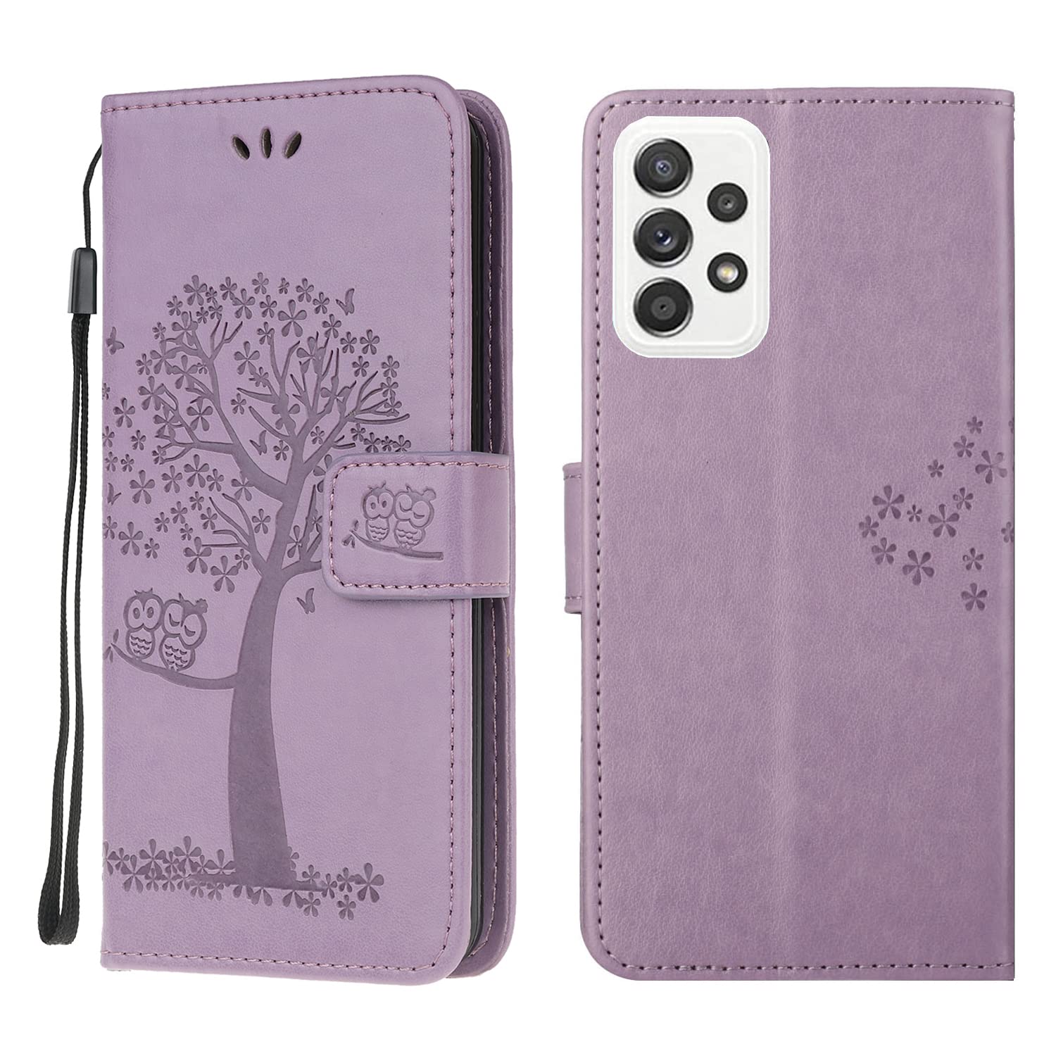 Samsung Galaxy A02S Case Leather Wallet Flip Folio Magnetic Clasp Stand View Bookstyle Case for Samsung Galaxy A02S Phone Case Cover Shockproof Cute Owl & Tree Pattern, Light Purple โ image 1