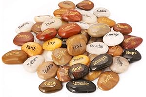 ROCKIMPACT 50PCS Engraved Rocks Different Words Inspirational Stones Bulk Faith Stones Zen Stones Gratitude Rocks Healing Prayer Stones Encouragement Rocks, 2"-3" Each