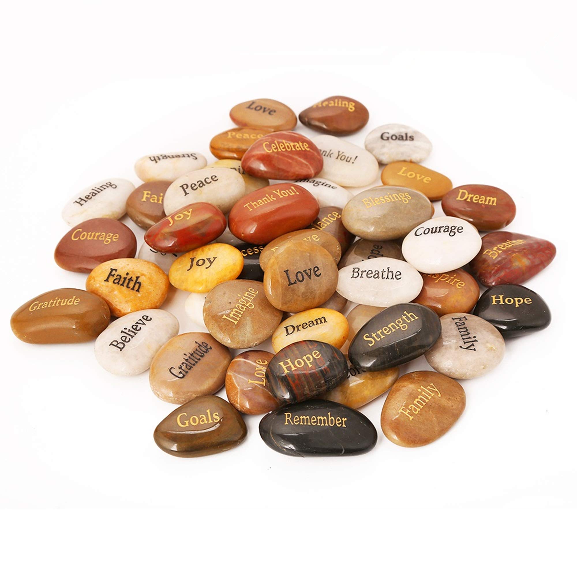 ROCKIMPACT 50PCS Engraved Rocks Different Words Inspirational Stones Bulk Faith Stones Zen Stones Gratitude Rocks Healing Prayer Stones Encouragement Rocks, 2