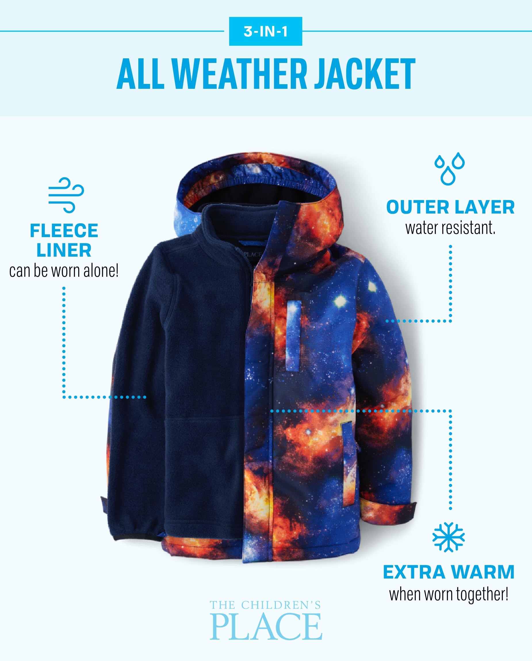 The Children's Place Baby Boys' and Toddler Heavy 3 in 1 Winter Jacket, Wind Water-Resistant Shell, Fleece Inner