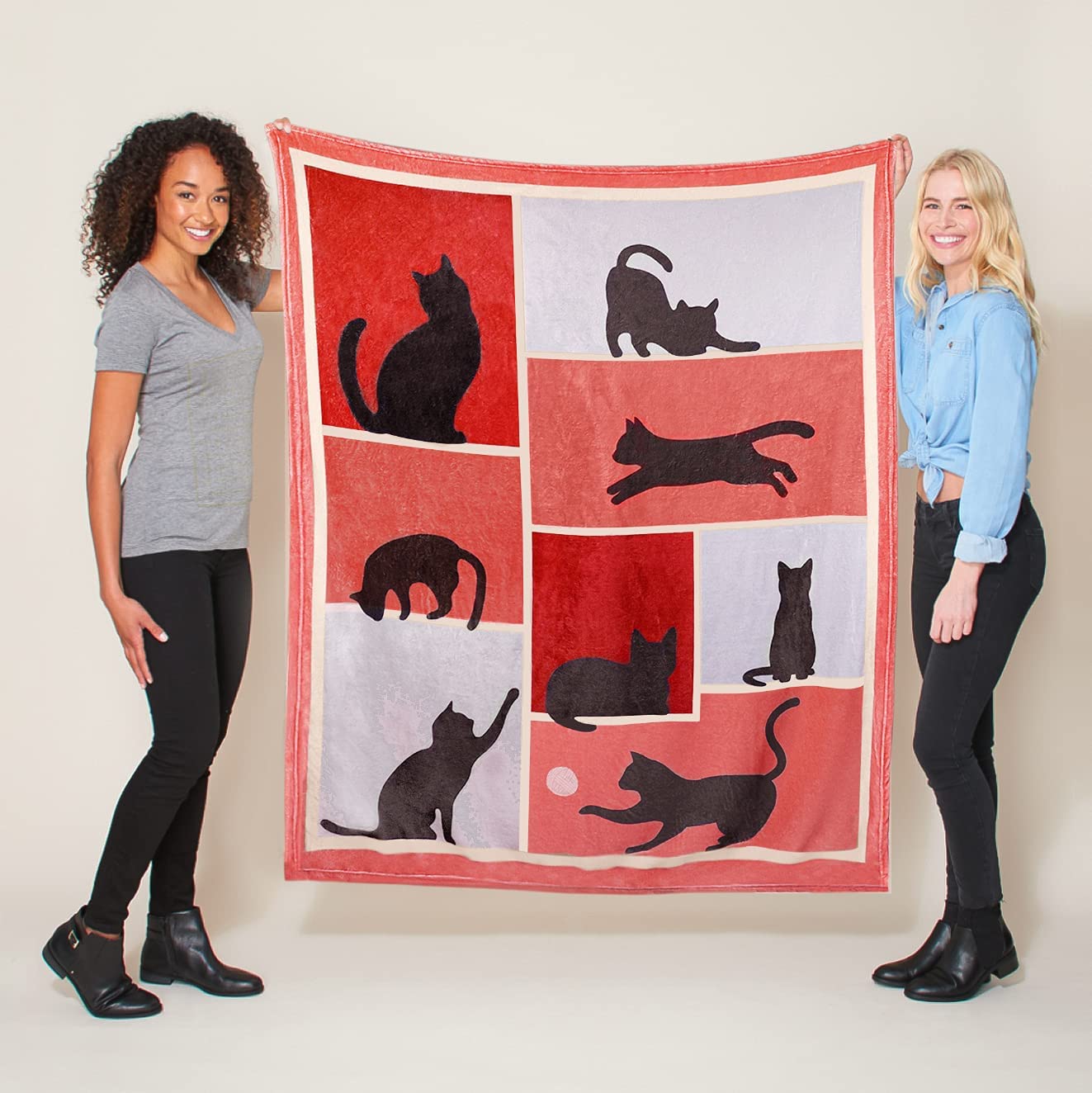 Cat Blankets Gifts For Women, Flannel Blankets 150X130cm, Birthday Gifts Cat Gifts For Women, Throw Blankets Gifts For Cat Lovers, Black Cat Gifts, Cat Themed Gifts For Women, Fit All Season