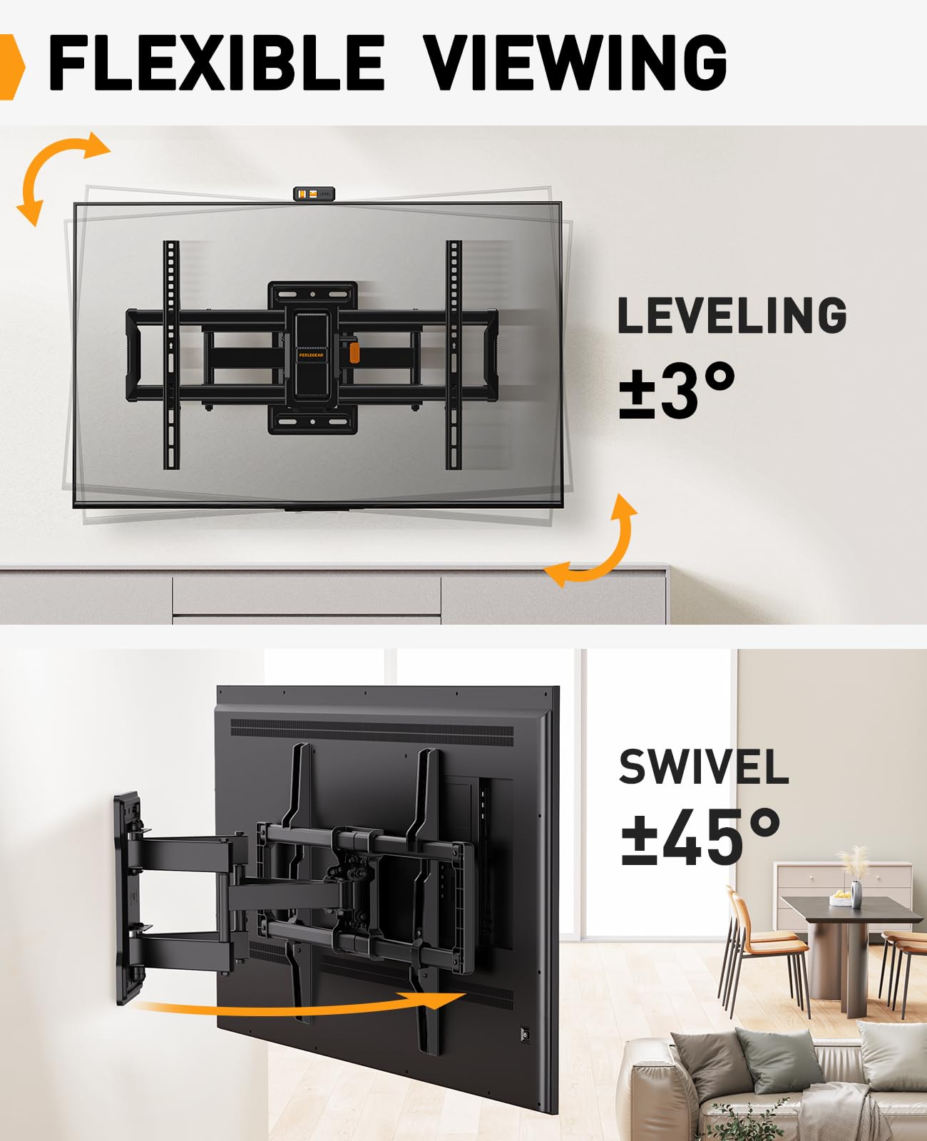 Perlegear TV Wandhalterung Schwenkbar Neigbar für 42-86 Zoll Flach & Curved Fernseher, TV Halterung max.VESA 600x400mm bis zu 60kg 4