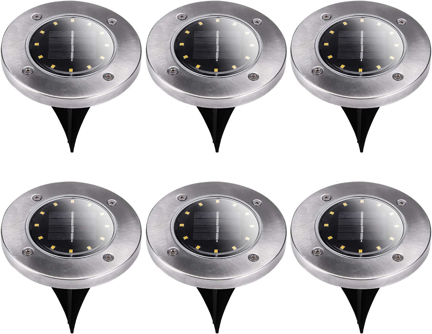 HECARIM Solar In-Ground Lights Outdoor, 12 LED New Upgrade Waterproof Stainless Steel Pathway Lights for Walkway Patio Yard Lawn Driveway Garden - Warm White Light 6 Pack…