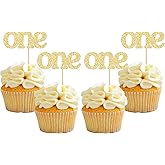 24Pcs First Birthday Cupcake Toppers Glitter One Cupcake Picks Baby Shower 1st Birthday Cake Decorations Party Supplies Gold