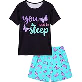 ICOSY Girls Pajamas Set, Soft and Stretchy Sleepwear for Kids 4-15Y | Girls Pjs with Breathable Fabric and Elastic Waisted Shorts, Well-fitting for Sleep, Lounge and Party