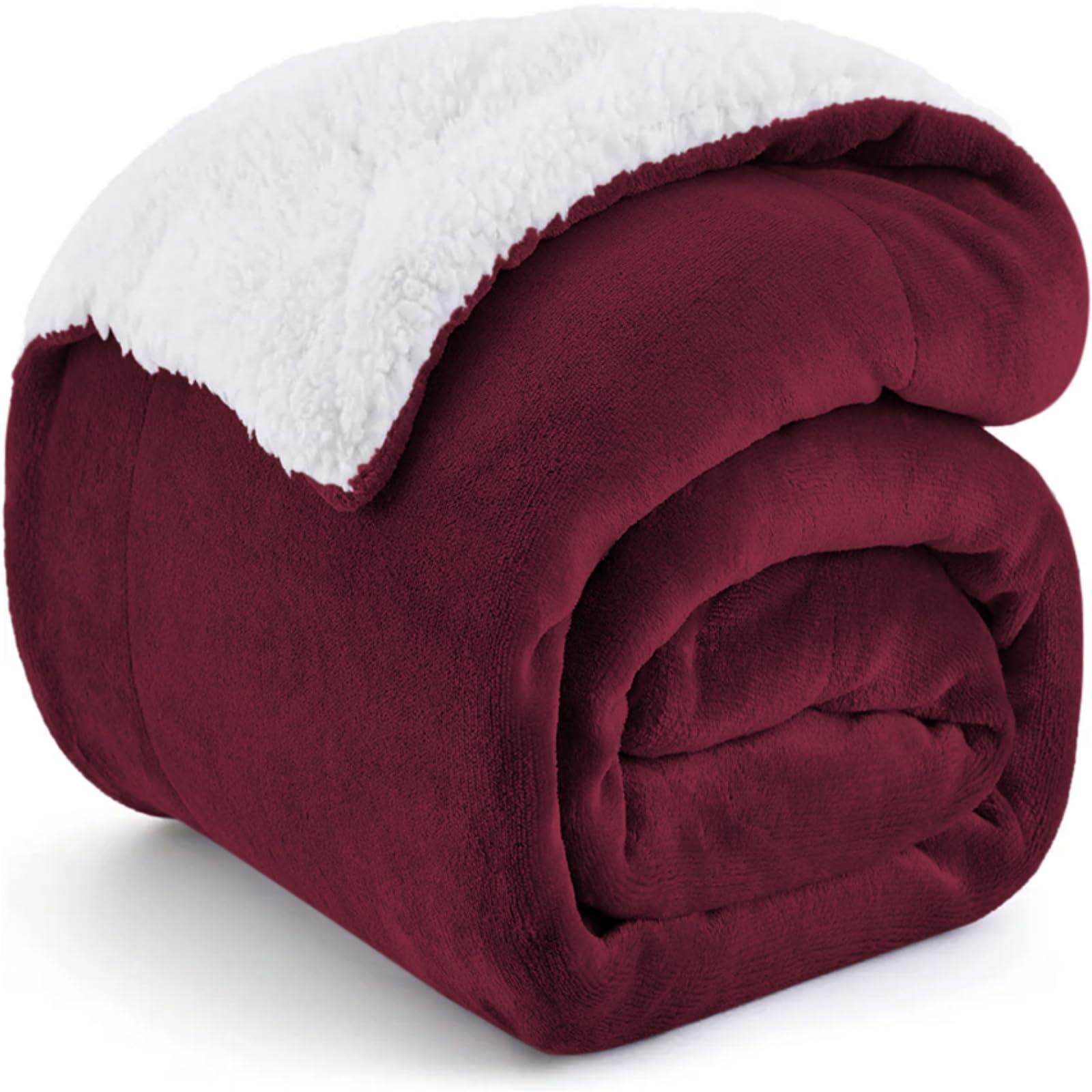 UYEESE Sherpa Fleece Throw Blanket Burgundy - Double/Twin Size 60" x 80"(152cm x 203cm) Warm Reversible Blanket for Bed and Couch — image 1